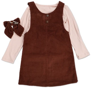 Thumbnail 2: Nanette Little Girls 3 Pc Jumper, Long Sleeve Top & Bow Barrette Set 