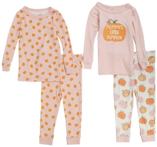 Thumbnail 1: Goodnight Llama Baby Girls 4 Pc Harvest Pumpkin PJ Pants Set 