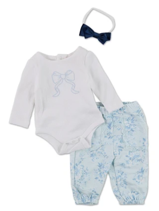 Thumbnail 1: Paris Hilton Baby Girls 3 Pc Body Suit, Floral Pants & Hair Bow Set 