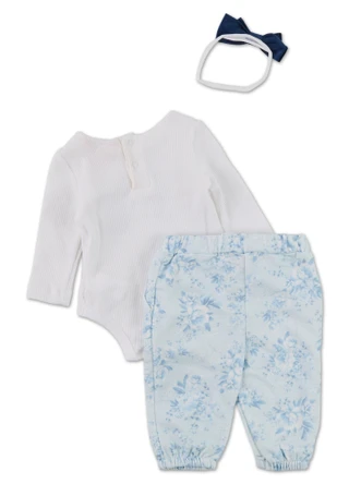 Thumbnail 2: Paris Hilton Baby Girls 3 Pc Body Suit, Floral Pants & Hair Bow Set 