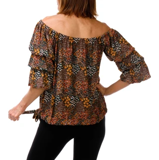Thumbnail 2: Good Days Only Women's Rouche Sleeve Tie Hem Printed Blouse 