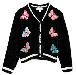 Thumbnail 1: Btween Girls 2 Pc Chenille Sequin Butterfly Cardigan with Hair Clip 