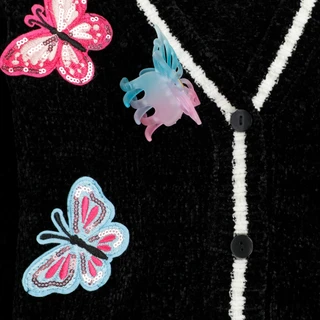 Thumbnail 2: Btween Girls 2 Pc Chenille Sequin Butterfly Cardigan with Hair Clip 