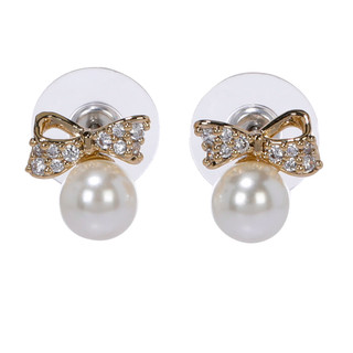 Thumbnail 1: KATE SPADE Gold Pave Bow Pearl Stud Earrings 