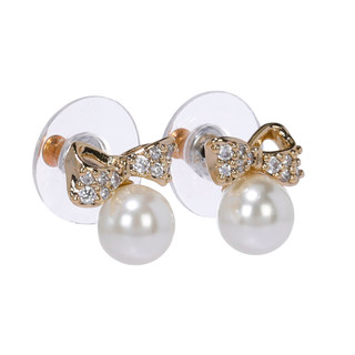 Thumbnail 3: KATE SPADE Gold Pave Bow Pearl Stud Earrings 