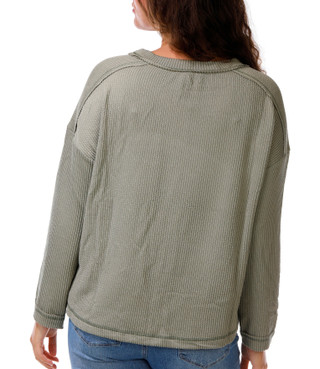 Thumbnail 3: J.O.A Junior's Long Sleeve Ribbed Crew Neck Top 