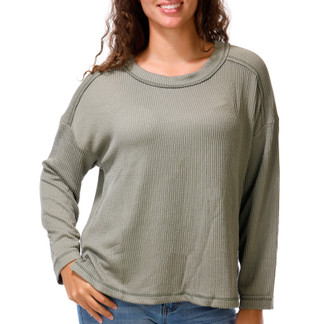 Thumbnail 1: J.O.A Junior's Long Sleeve Ribbed Crew Neck Top 