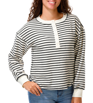 Thumbnail 1: Blu Pepper Junior's Long Sleeve Striped Henley Top 