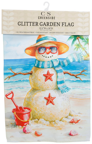 Thumbnail 1: Creekside Coastal Sand Snowman Glitter Garden Flag  
