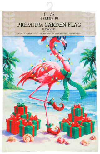 Thumbnail 1: Creekside Tropical Christmas Flamingo Premium Burlap Garden Flag  