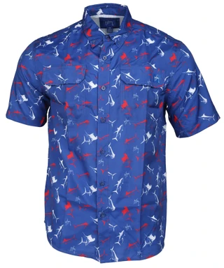 Thumbnail 1: Guy Harvey Men's Short Sleeve Performance Button Up Fishing Shirt  