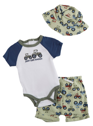 Thumbnail 1: Wrangler 3 Pc Baby Boys Short Sleeve Bodysuit Shorts and Hat Set  