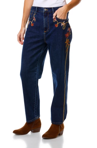 Thumbnail 1: Driftwood Women's Rory Lilies Lassos Embroidered Straight Leg Jeans  