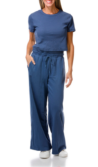 Thumbnail 1: HARMONY & BALANCE Women's 2 Pc Ribbed Tee Wide Leg Pant Set 