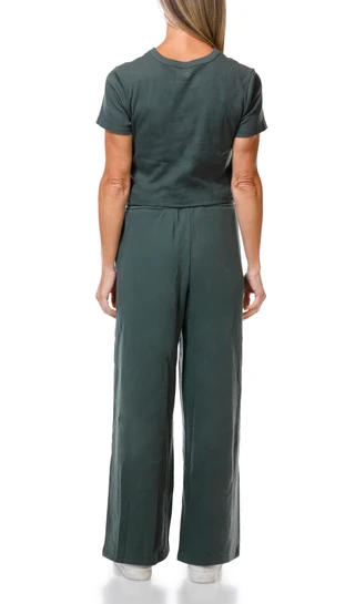 Thumbnail 3: HARMONY & BALANCE Women's 2 Pc Ribbed Tee Wide Leg Pant Set 
