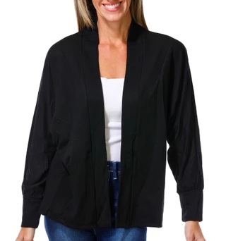 Thumbnail 1: BOBEAU Women's Petite Long Sleeve Open Front Cardigan Top 
