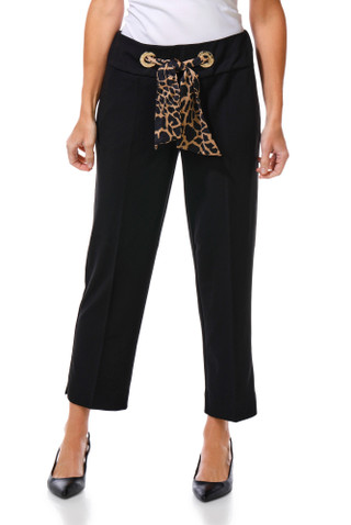 Thumbnail 1: NINE WEST Women's Pull On Stretch Pants with Cheetah Scarf Belt 
