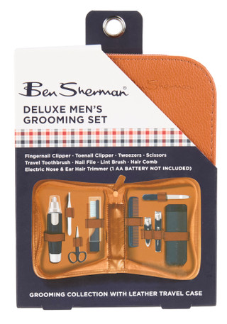 Thumbnail 1: Ben Sherman Men's Deluxe Grooming Kit with Tan Travel Case - 10 Piece 