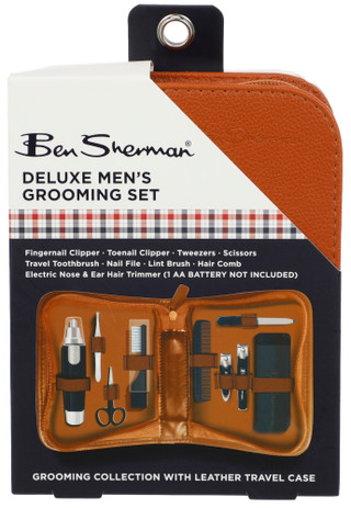 Thumbnail 2: Ben Sherman Men's Deluxe Grooming Kit with Tan Travel Case - 10 Piece 