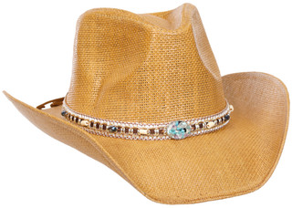 Thumbnail 1: Woven Straw Cowboy Hat with Beaded Band 
