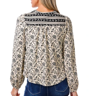 Thumbnail 3: BOBEAU Women's Petite Long Sleeve Casual Button Up Print Top 