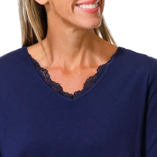 Thumbnail 2: Coral Bay Women's Petite 3/4 Sleeve Lace Trim V-Neck Top 