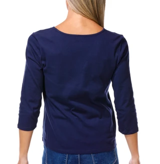 Thumbnail 3: Coral Bay Women's Petite 3/4 Sleeve Lace Trim V-Neck Top 