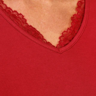 Thumbnail 3: Coral Bay Women's Petite 3/4 Sleeve Lace Trim V-Neck Top 
