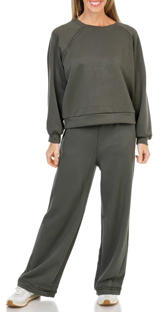 Thumbnail 1: Tahari Women's 2 Pc Raglan Crew Neck Pullover Pant Set 