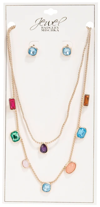 Thumbnail 1: BADGLEY MISCHKA Women's 2 Pc Layered Necklace & Earrings Set 