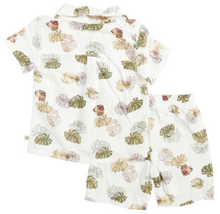 Thumbnail 2: BEARPAW Toddler Boys' Double Gauze Cabana Short Set - Palm Print 