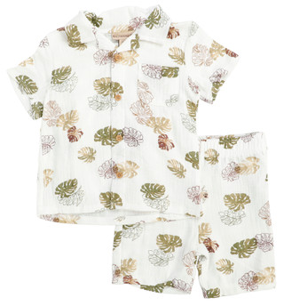 Thumbnail 1: BEARPAW Toddler Boys' Double Gauze Cabana Short Set - Palm Print 