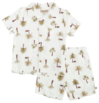 Thumbnail 1: BEARPAW Toddler Boys' Double Gauze Cabana Set - Palm Print 