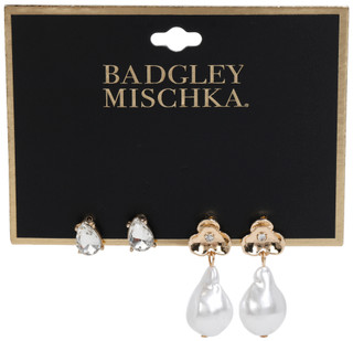 Thumbnail 1: BADGLEY MISCHKA 2 Piece Gold Pearl Flower Earrings 