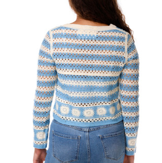 Thumbnail 2: REBELLION Junior's Long Sleeve Striped Crochet Button Cardigan 