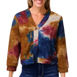 Thumbnail 1: Coral Bay Women's Petite Tie Dye Button Up Cardigan  