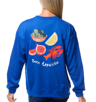 Thumbnail 1: Taelynn Women's Long Sleeve Seafood Graphic Buon Appetito Sweater 
