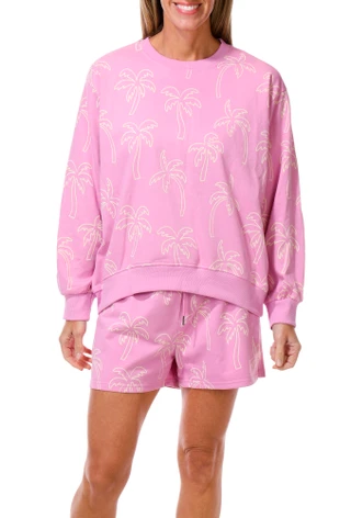 Thumbnail 1: Taelynn Women's Long Sleeve Palm Print Sweater 