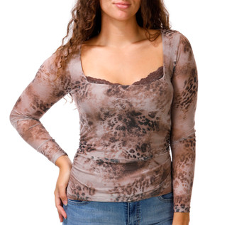 Thumbnail 1: Madden Girl Junior's Long Sleeve Contrast Lace Square Neck Top 
