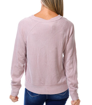 Thumbnail 2: BOBEAU Women's Long Sleeve Ribbed V-Neck Top 