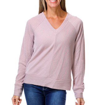 Thumbnail 1: BOBEAU Women's Long Sleeve Ribbed V-Neck Top 