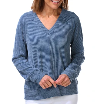 Thumbnail 1: BOBEAU Women's Long Sleeve Ribbed V-Neck Top 
