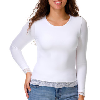 Thumbnail 1: Derek Heart Junior's Long Sleeve Lace Trim Crew Neck Top 