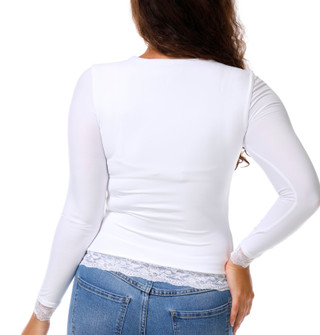 Thumbnail 3: Derek Heart Junior's Long Sleeve Lace Trim Crew Neck Top 