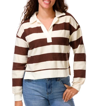 Thumbnail 1: Blu Pepper Junior's Long Sleeve Striped Rugby Top 