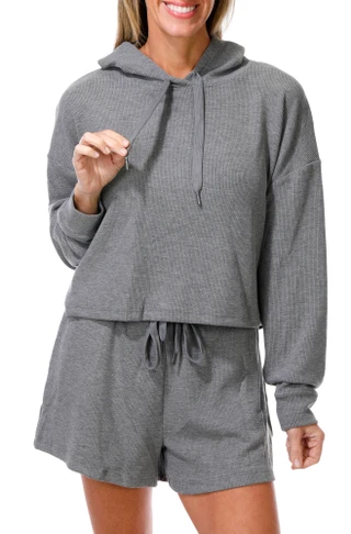 Thumbnail 3: Jockey Women's 2 Pc Ribbed Crop Hoodie Short Set 