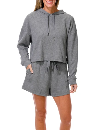 Thumbnail 1: Jockey Women's 2 Pc Ribbed Crop Hoodie Short Set 