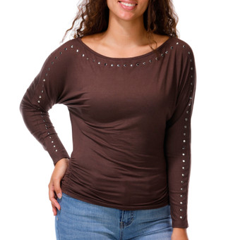 Thumbnail 1: Madden Girl Junior's Long Sleeve Studded Dolman Top 