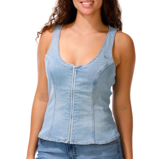Thumbnail 1: True Religion Junior's Sleeveless Denim Zip Front Top 