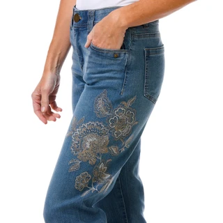 Thumbnail 2: Democracy Women's Petite Slim Straight Floral Embroidered Jeans  